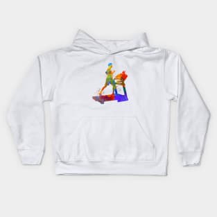 Young man treadmill in watercolor Kids Hoodie